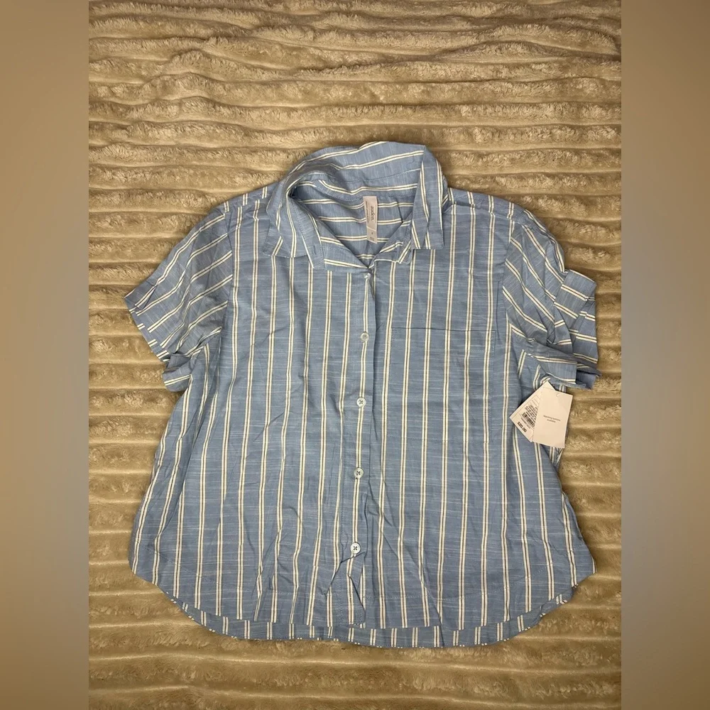AUDEN striped Blue and White Striped Button-Up sleep Shirt - Picture 2 of 4